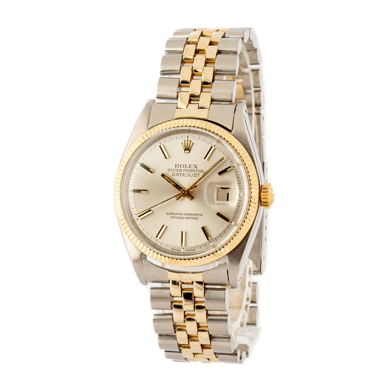 Rolex Oyster Perpetual Datejust Silver Dial 1601 Steel Yellow Gold