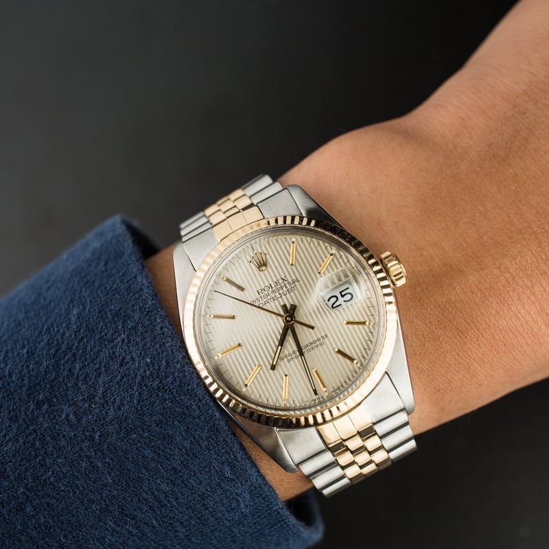 Used Rolex Datejust 16013 Silver Tapestry Index Dial