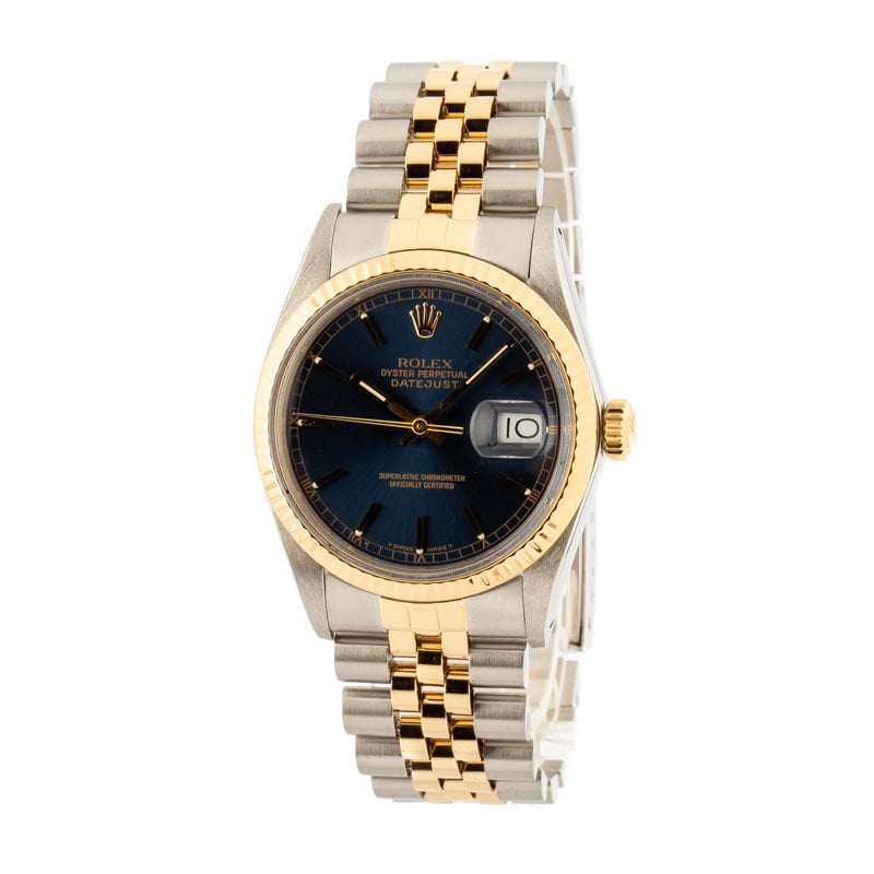 PreOwned Rolex Two Tone Datejust 16013 Blue Index Dial