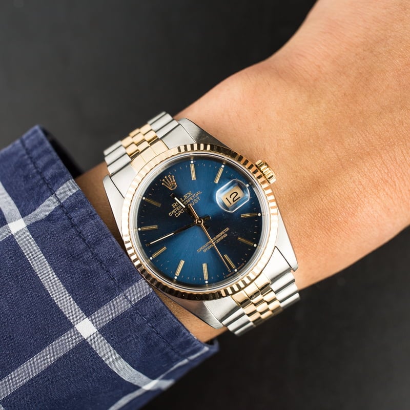 Certified Rolex Datejust 16233 Blue Index Dial