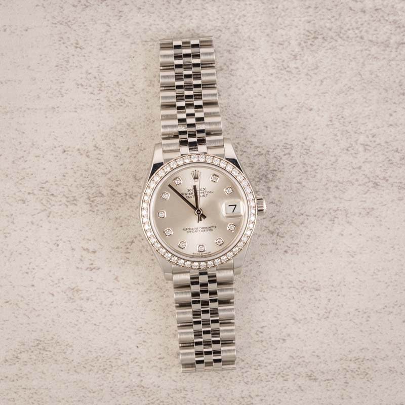 Pre-Owned Ladies Rolex Datejust 278384 Silver Diamond