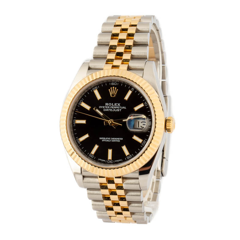 126333 Rolex Datejust 41 Steel Yellow Black Fluted Jubilee Watch