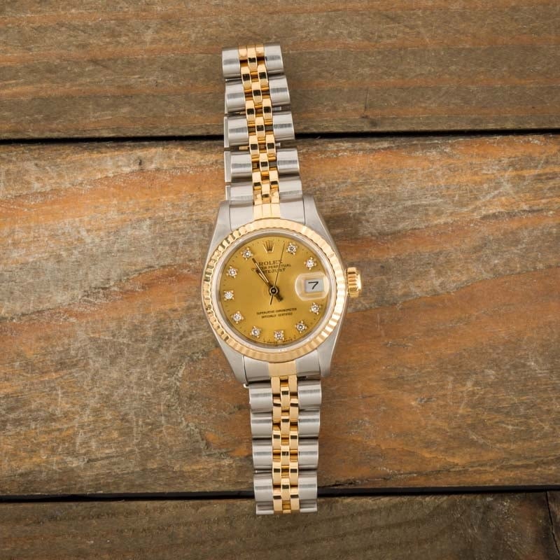 Ladies Rolex Datejust 69173 Champagne Diamond Dial