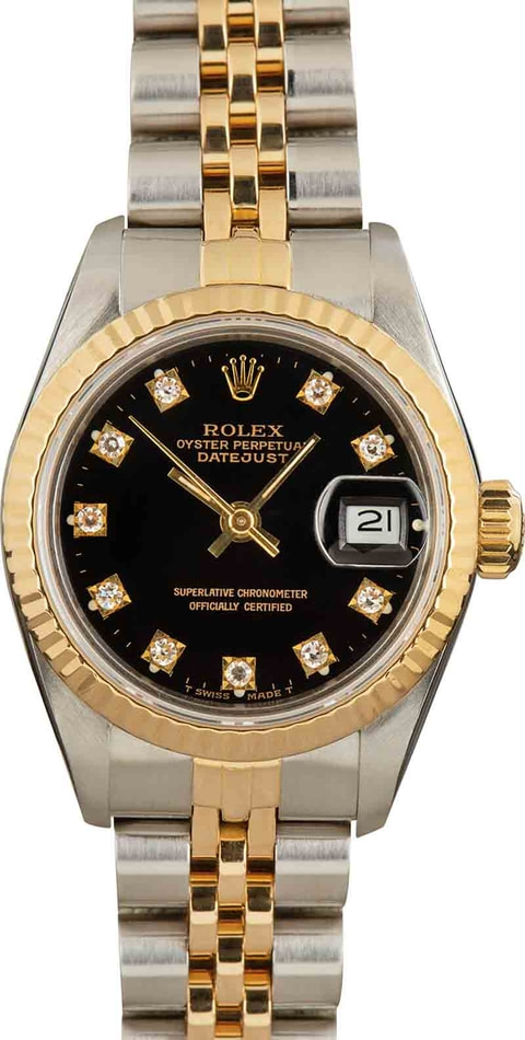 Rolex Datejust 26mm Steel Yellow Gold Diamond Ladies Watch 69173 Box Papers