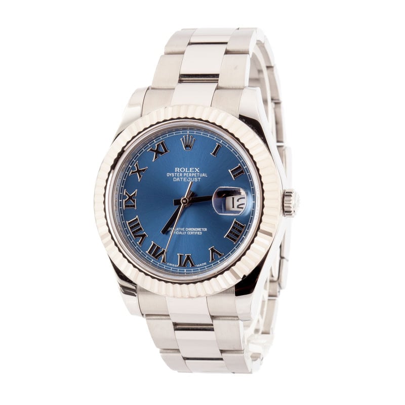 Pre-owned Rolex Datejust II Ref 116334 Blue Roman Dial