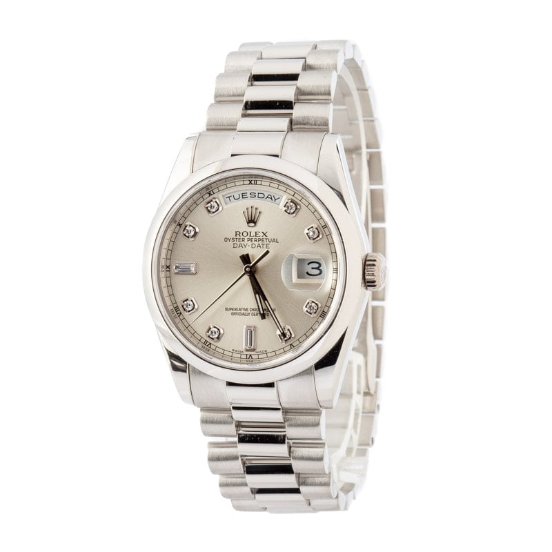 Rolex Day-Date 118206 Silver Diamond Dial