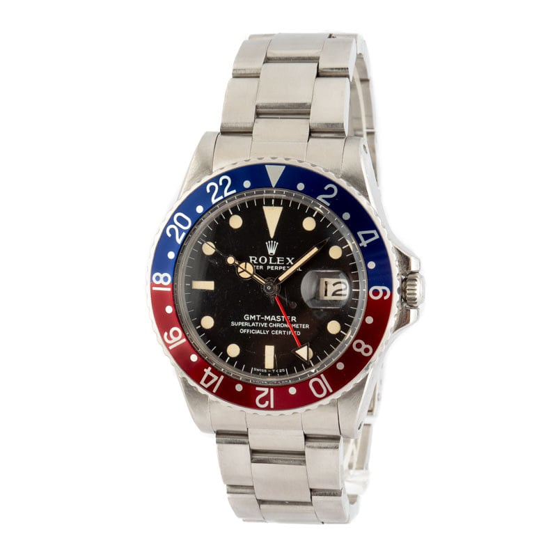 Mens Vintage Rolex GMT-Master 1675 Stainless Steel Pepsi