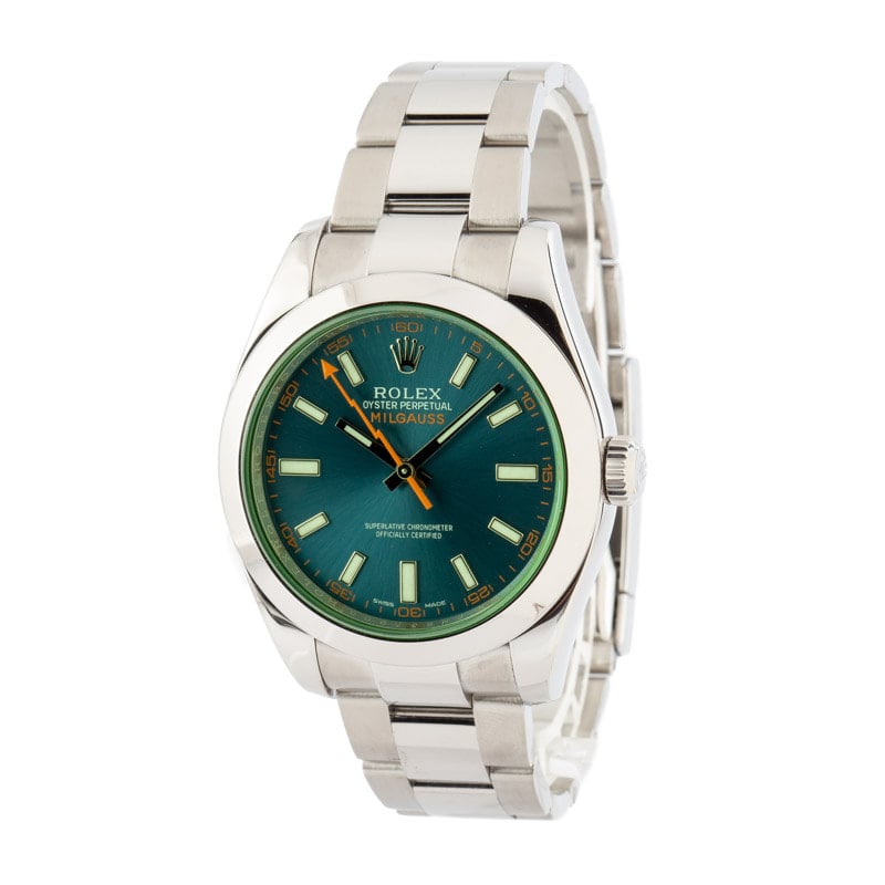 Rolex Milgauss 116400GV Green Crystal Blue Dial