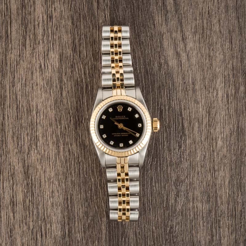 Ladies Rolex Oyster Perpetual 67193 Black Diamond Dial