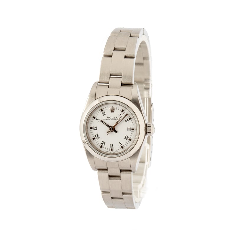 Pre Owned Rolex Ladies Oyster Perpetual 76080 White Roman Dial