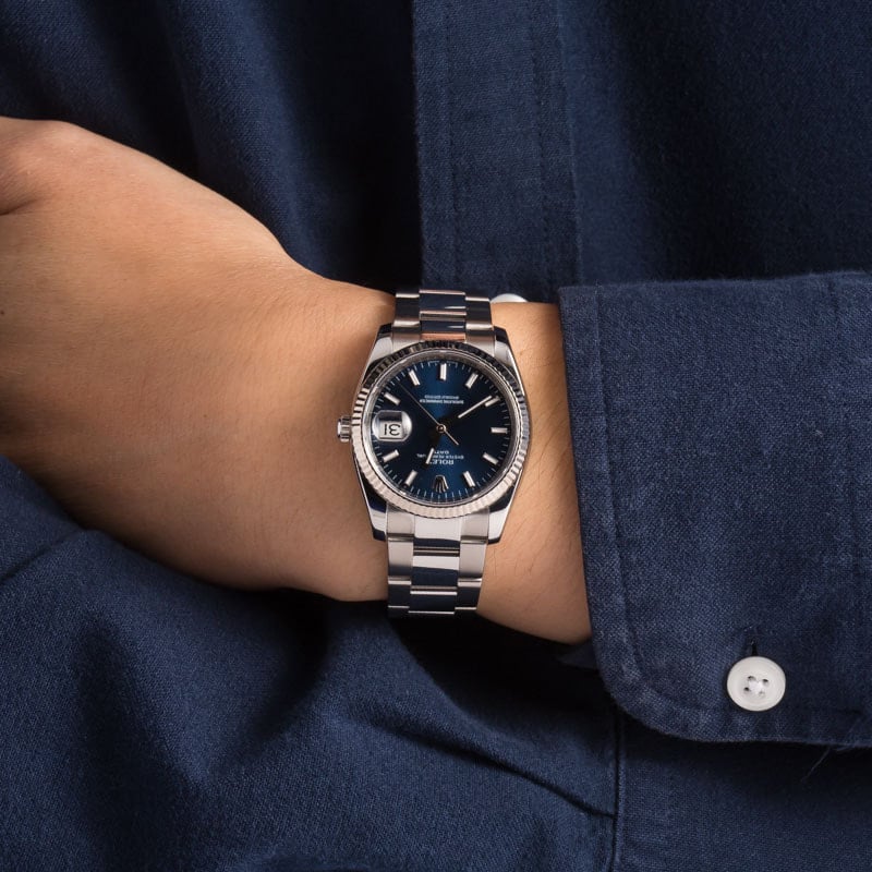 Rolex Date 115234 Blue Index Dial