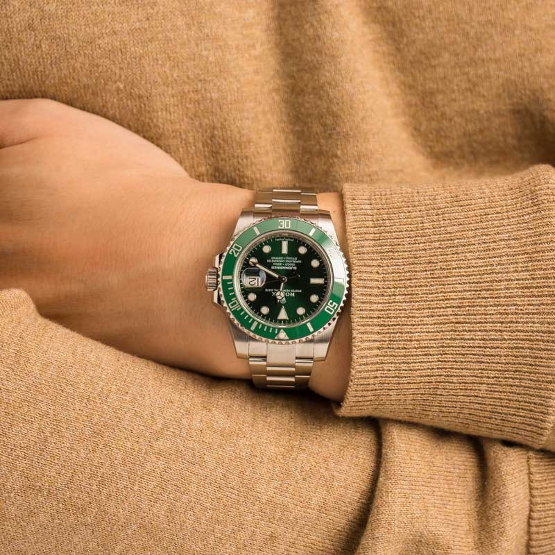 Rolex submariner green on wrist sale