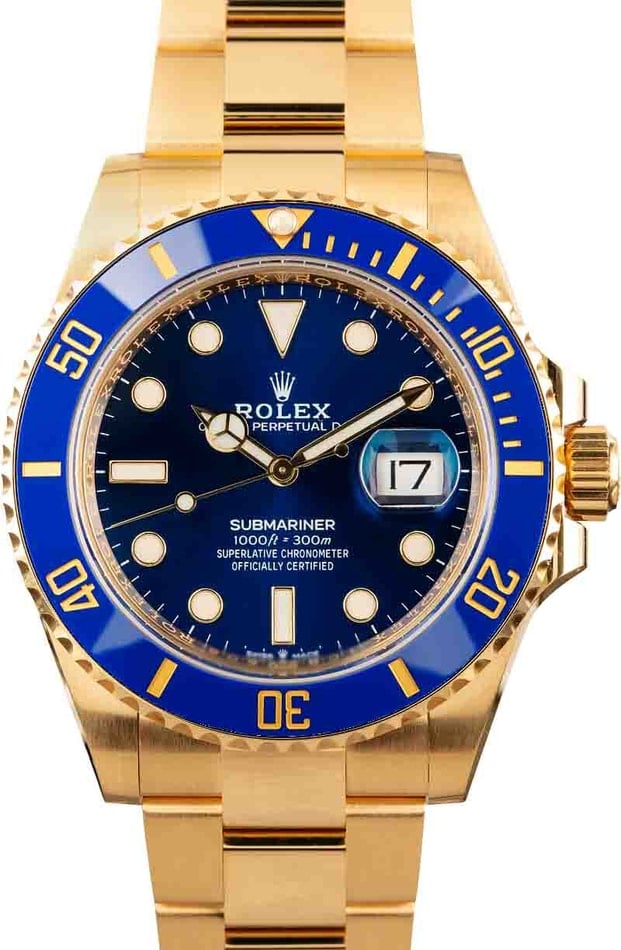 Rolex submariner yellow gold hotsell blue dial