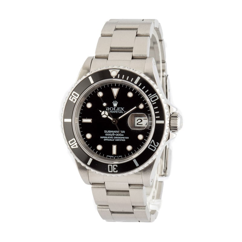 Pre-Owned Black Rolex Submariner 16610 Stainless Steel