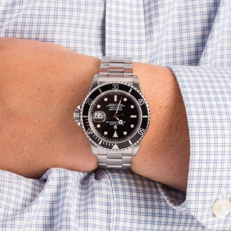 Pre-Owned Black Rolex Submariner 16610 Stainless Steel