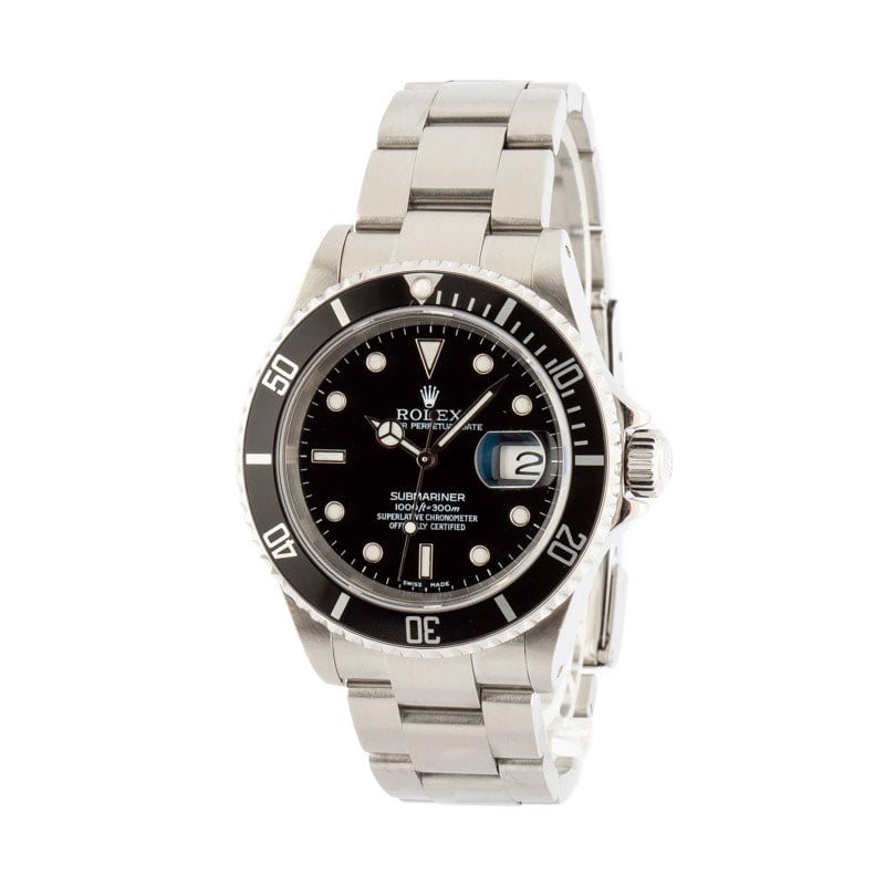 Pre-owned Rolex Men's Submariner Stainless Steel Black Dial 16610