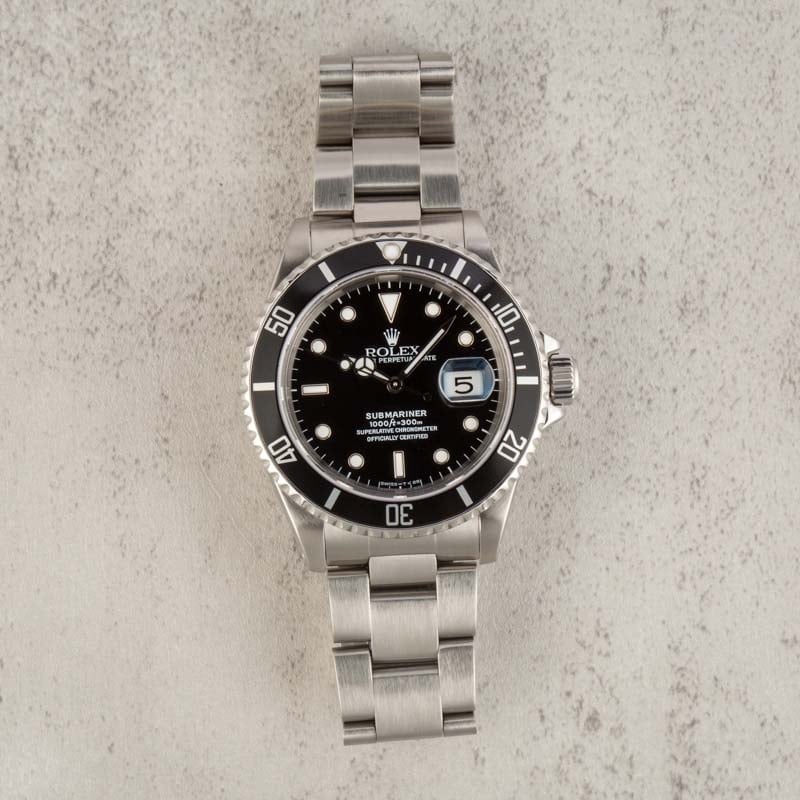 Pre-Owned Rolex Submariner 16610 Black Bezel Insert