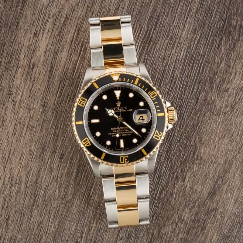 Two Tone Rolex Submariner Black 16613