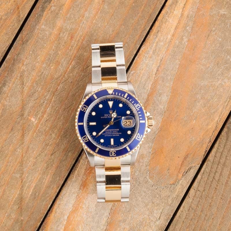 Mens Rolex Submariner 16613 Two Tone Blue