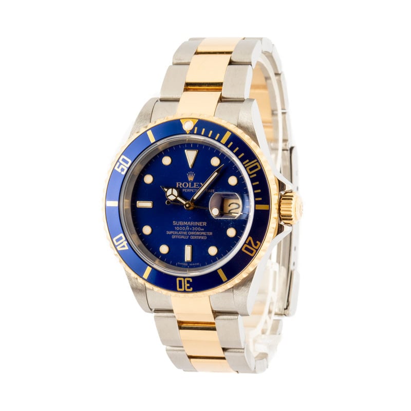 Mens Rolex Submariner 16613 Two Tone Blue