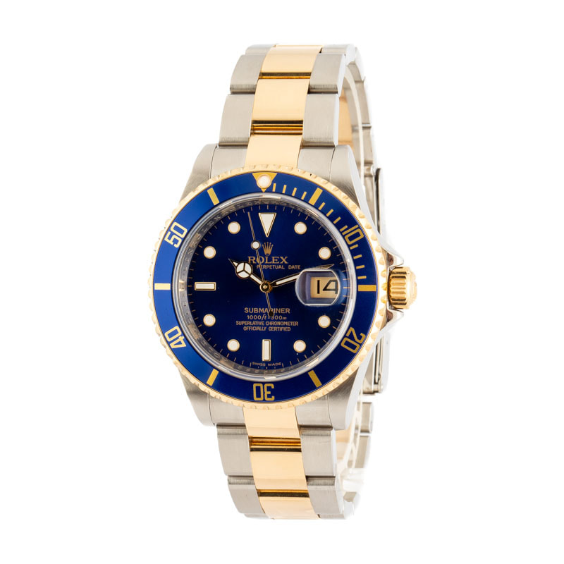 Mens Rolex Submariner 16613 Two Tone Blue