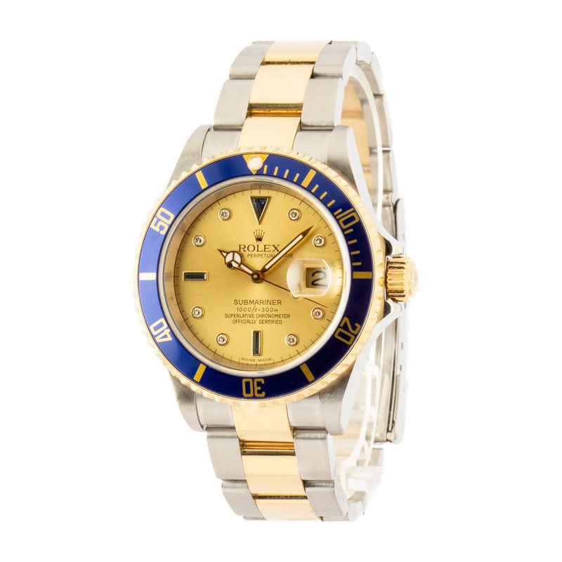 Rolex Two-Tone Submariner 16613 Serti Dial