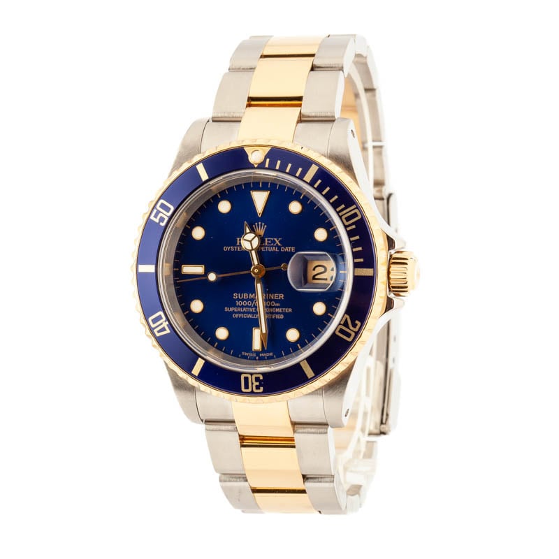 Mens Rolex Submariner 16613 Two Tone Blue