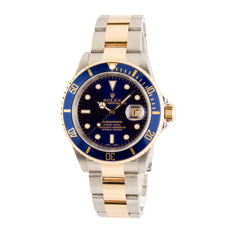 Mens Rolex Submariner 16613 Blue Dial