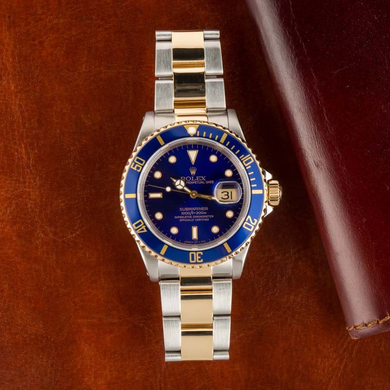 Mens Rolex Submariner 16613 Blue Dial