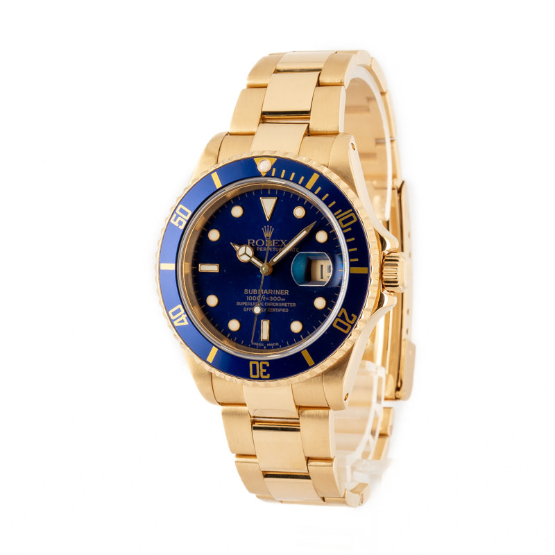 Rolex Submariner 16618 Blue Dial Yellow Gold Oyster