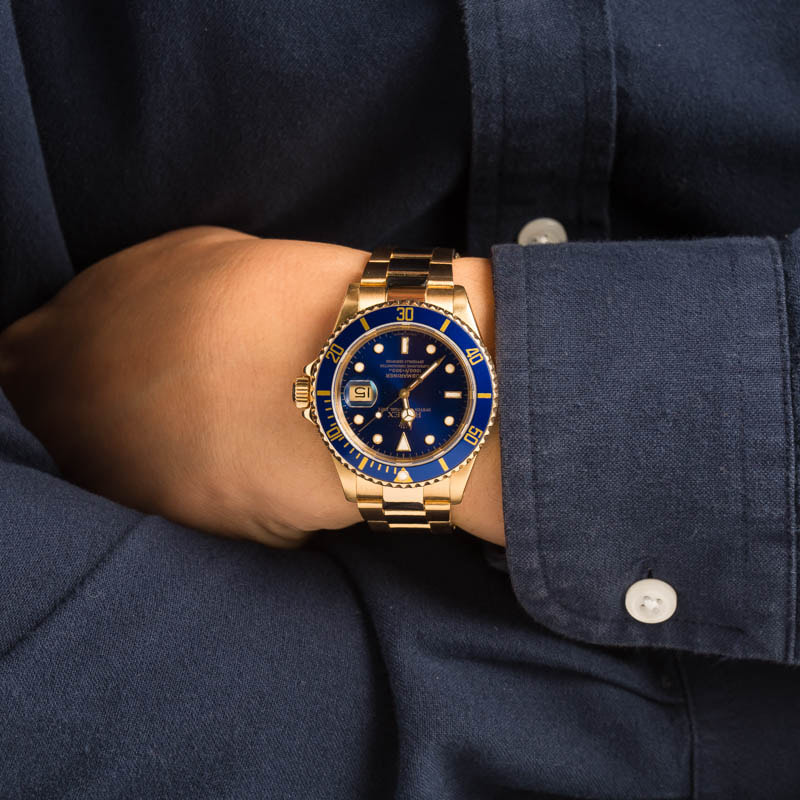 Rolex Submariner 16618 Blue Dial Yellow Gold Oyster