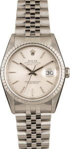 Rolex Datejust 16220 Silver Index Tapestry Dial