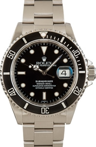 Pre-Owned Black Rolex Submariner 16610 Stainless Steel