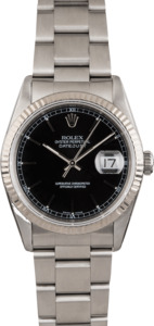 Pre Owned Rolex Datejust 16220 Black Dial Steel Oyster