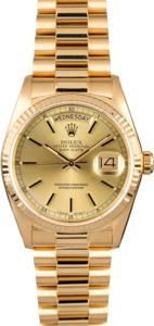 Certified Rolex President 18038 Yellow Gold Fluted Bezel