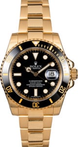 Pre Owned Rolex Submariner 116618 Black Dial Yellow Gold Oyster