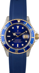 Rolex Two Tone Submariner 16613 Blue Rubber Strap