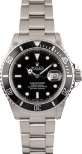 PreOwned Steel Rolex Submariner 16800 Black Tritium Dial