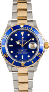 Two-Tone Rolex Blue Submariner 16613 Gold Clasp