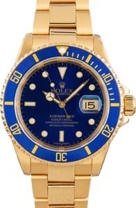 Rolex Submariner 16618 Blue Dial Yellow Gold Oyster