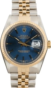 PreOwned Rolex Two Tone Datejust 16013 Blue Index Dial