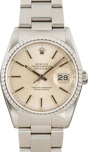 164895 Pre-owned Rolex Datejust 16220 Silver Dial