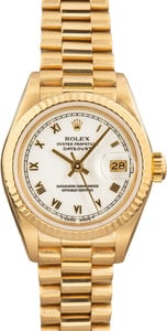 Rolex Datejust 26MM 18k Yellow Gold, President Band White Roman Dial, Fluted Bezel (1988)