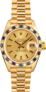 Pre-Owned Rolex Ladies President 69198 Sapphire & Diamond Bezel