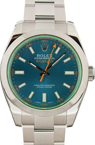 Rolex Milgauss Ref 116400GV Blue Dial Green Crystal