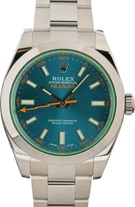 Rolex Milgauss 116400GV Green Crystal Blue Dial