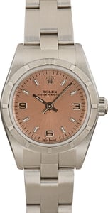 Rolex Oyster Perpetual 26MM Steel, Engine Turned Bezel Pink Arabic Dial, Rolex Box (2006)