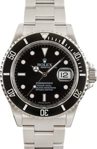 Pre-owned Rolex Submariner Ref 16610T No Holes Case