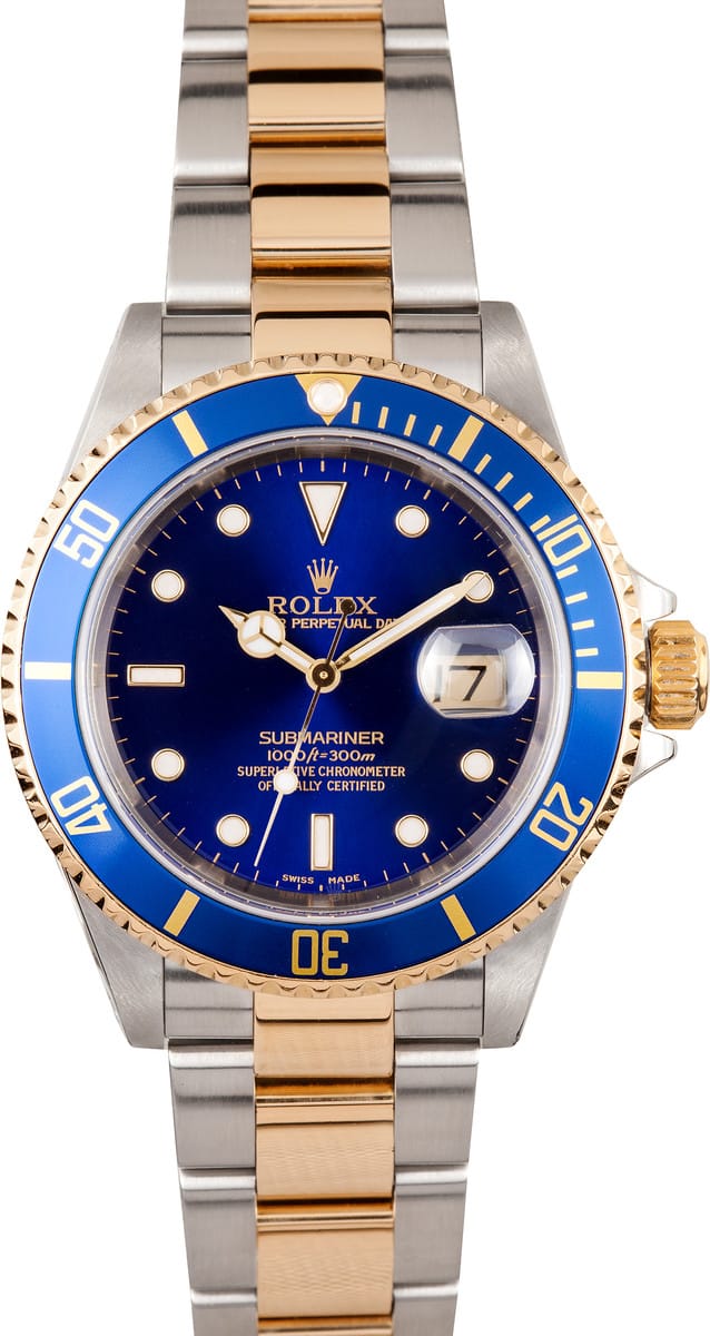107079 Used Rolex Submariner Steel & Gold Blue Face 16613 - Save At Bob ...