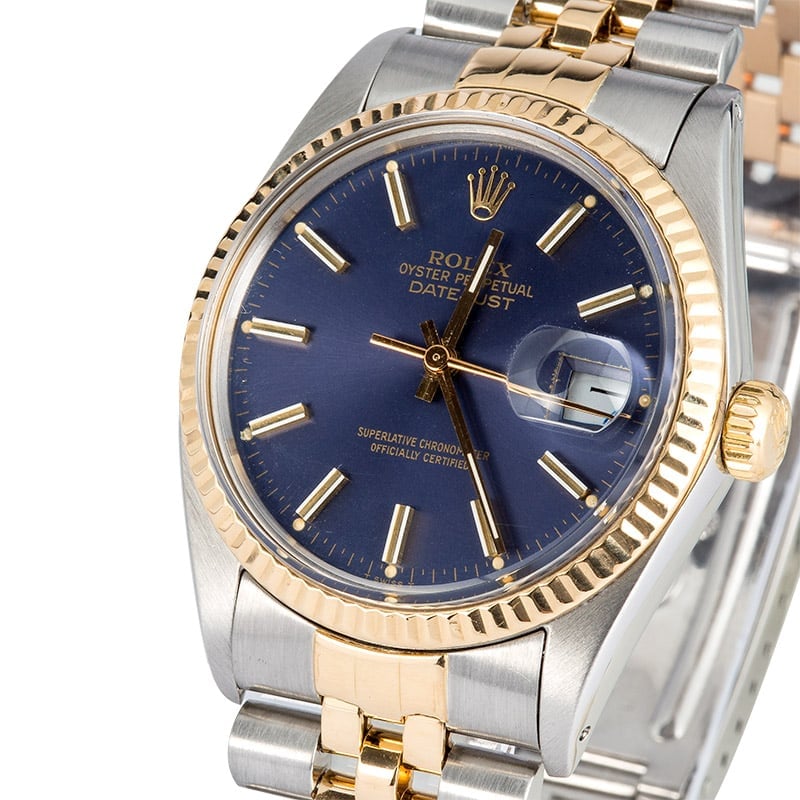 rolex two tone datejust blue dial